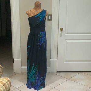 London Times Asymmetrical Blue and Purple Cocktail Gown